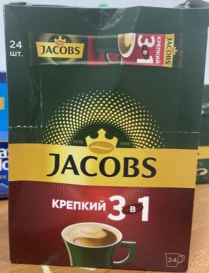 JACOBS 3в1 напиток кофейный растворимый "Крепкий", 24 стика по 12 грамм