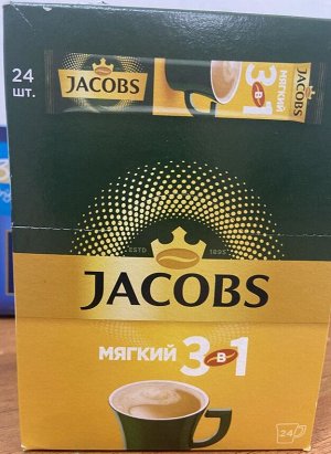 JACOBS 3в1 напиток кофейный растворимый "Мягкий" 24 стика по 12 грамм