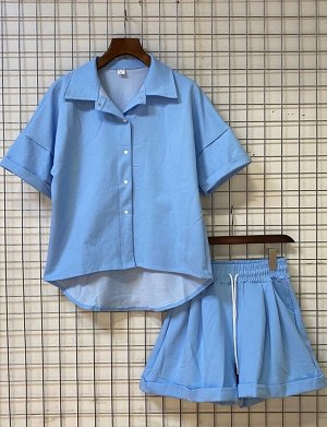 Женский Спортивный костюм 13001 &quot;Рубашка-Пуговицы 3в1&quot; Голубой