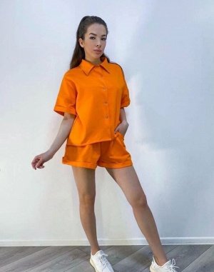 Женский Спортивный костюм 13001 "Рубашка-Пуговицы 3в1"Оранжевый