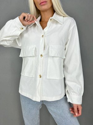 Рубашка Женская 9009 "Однотон-Большие Карманы"Белая