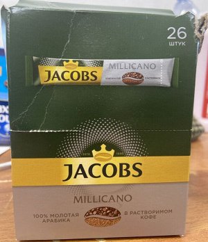 JACOBS MONARCH  STICK MILLICANO кофе натуральный растворимый сублимированный c добавлением жареного молотого, 26 стиков по 1.8грамм