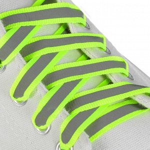 ONLITOP Шнурки для обуви, пара, плоские, со светоотражающей полосой, 10 мм, 120 см, цвет зелёный неоновый