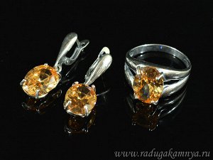 Кольцо Серьги с цирконом искусственным, цв.шампань размер 19