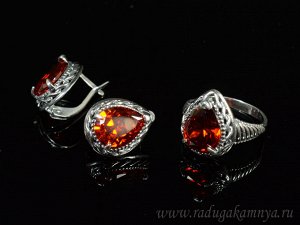 Кольцо серьги с цирконом искусственным цв. красный размер 17
