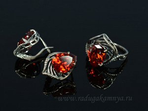 Кольцо серьги с цирконом искусственным цв. красный размер 20