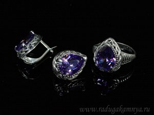 Кольцо серьги с цирконом искусственным цв.аметист размер 18
