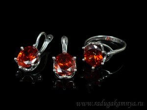 Кольцо серьги с цирконом искусственным, цв. красный размер 16