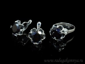 Кольцо Серьги с цирконом искусственным, цв. черный размер 20
