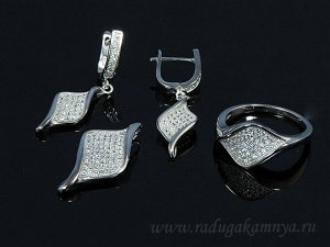 Кольцо Серьги и Кулон С925 с фианитами, размер 17,5, 11г
