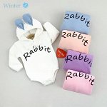 Боди утепленный Rabbit, Цвет: Белый, ушки голубые