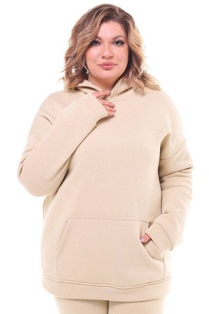 Худи женское Oversize спортивное на флисе бежевое