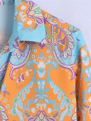 Женская блуза на пуговицах, длинный рукав, принт "Орнамент", разноцветная