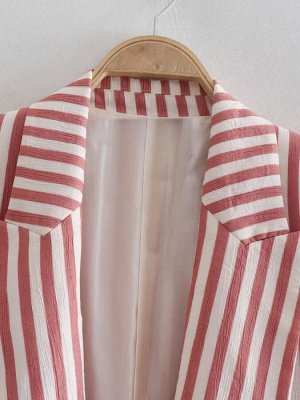 Женский пиджак в полоску, длинный рукав, цвет розовый