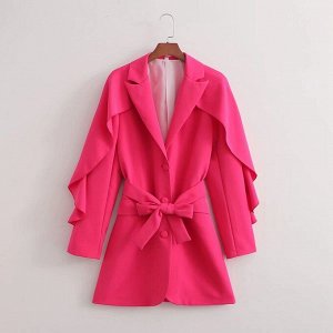 Женское платье-пиджак, с поясом, на пуговицах, цвет ярко-розовый