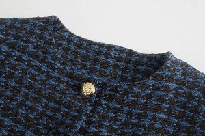 Женский укороченный пиджак на пуговицах, цвет синий