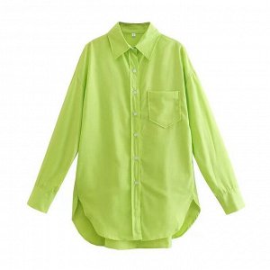Женская удлиненная рубашка, с карманом, цвет зеленый