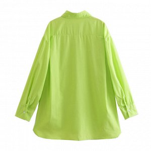 Женская удлиненная рубашка, с карманом, цвет зеленый