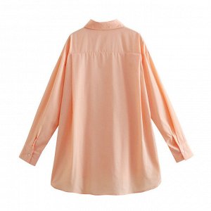 Женская удлиненная рубашка, с карманом, цвет персиковый