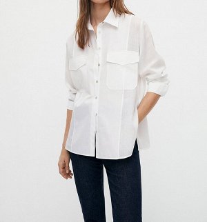 Женская полупрозрачная блуза, с карманами, цвет белый