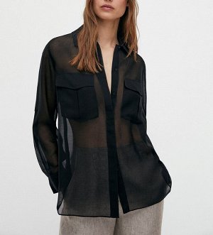 Женская полупрозрачная блуза, с карманами, цвет черный