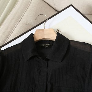 Женская полупрозрачная блуза, с карманами, цвет черный