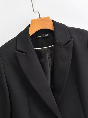 Женский пиджак на пуговице, длинный рукав, цвет черный