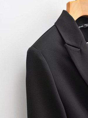 Женский пиджак на пуговице, длинный рукав, цвет черный