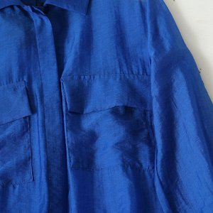 Женская полупрозрачная блуза, с карманами, цвет синий