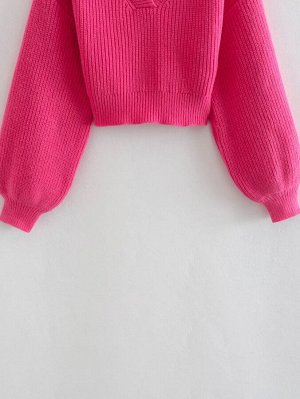 Женская укороченная кофта с V-образным вырезом, цвет розовый