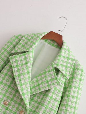 Женский пиджак на пуговице, длинный рукав, с принтом, цвет зеленый