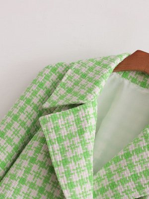 Женский пиджак на пуговице, длинный рукав, с принтом, цвет зеленый