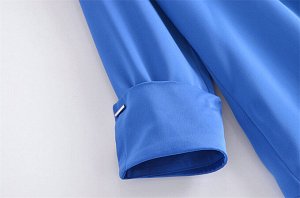 Женская блуза с неровным краем, длинный рукав, цвет синий