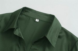 Женская блуза на пугоувицах, длинный рукав, цвет зеленый