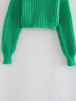 Женский свитер, крупная вязка, цвет зеленый