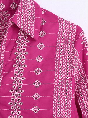 Женская рубашка на пуговицах, длинный рукав, принт "Орнамент", цвет  розовый
