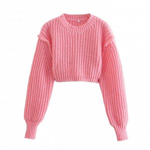 Женский свитер, крупная вязка, цвет розовый