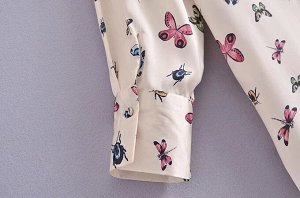Женская блуза с длинным рукавом, принт "Бабочки", цвет "слоновая кость"