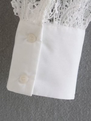 Женская кружевная блуза с длинным рукавом, цвет белый