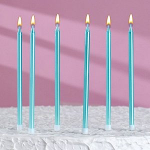 Свечи в торт "Ройс", 6 шт, высокие, 13 см, небесно-голубой металлик
