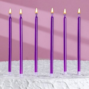 Свечи в торт "Ройс", 6 шт, высокие, 13 см, фиолетовый металлик
