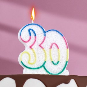 Свеча для торта «?Юбилейный ГИГАНТ», цифра "30", ободок цветной, блёстки, 8 см
