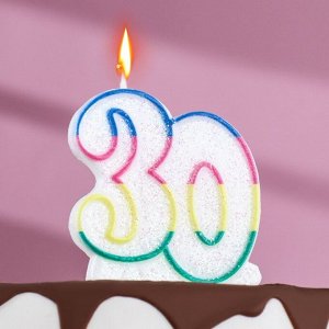 Свеча для торта «?Юбилейный ГИГАНТ», цифра "30", ободок цветной, 7,5 см