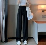 Женские широкие брюки с высокой талией, цвет черный