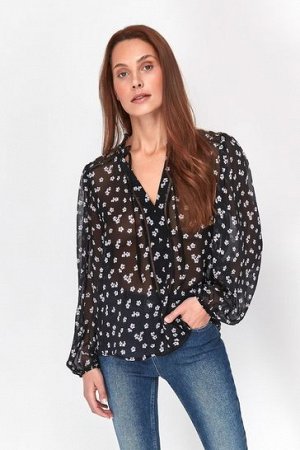 Блузка с цветочным принтом и вставкой Sonder Studio, черная