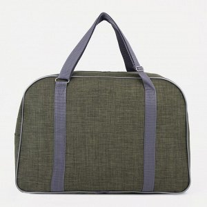 Сумка дорожная на молнии, наружный карман, держатель для чемодана, цвет зелёный