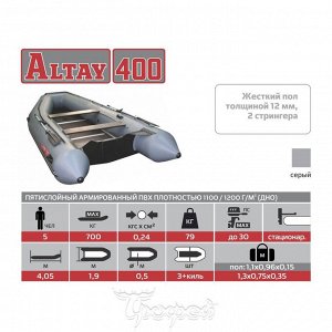 Лодка Алтай 400 под мотор (серый) Тонар