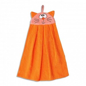 Полотенце-рушник махровый "Котик" размер 43х35, цвет оранжевый, 100% хлопок, 300 г/м²