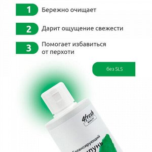 Шампунь "Балансирующий" для жирных волос с мятой и пребиотиками 4fresh beauty, 250 мл