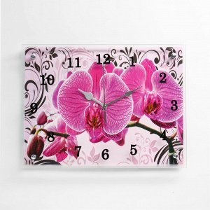 Часы-картина настенные, серия: Цветы, "Розовые орхидеи с узором", 30 х 40 см